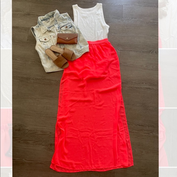 Neon Coral Maxi Skirt - Picture 1 of 4